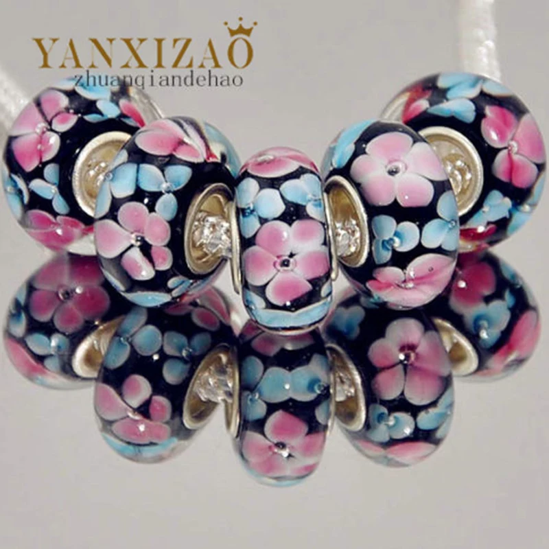 Yanxizao Мода 5 шт. Серебро 925 murano lampwork Бусины Fit Пандора Стиль браслет кулон Цепочки и