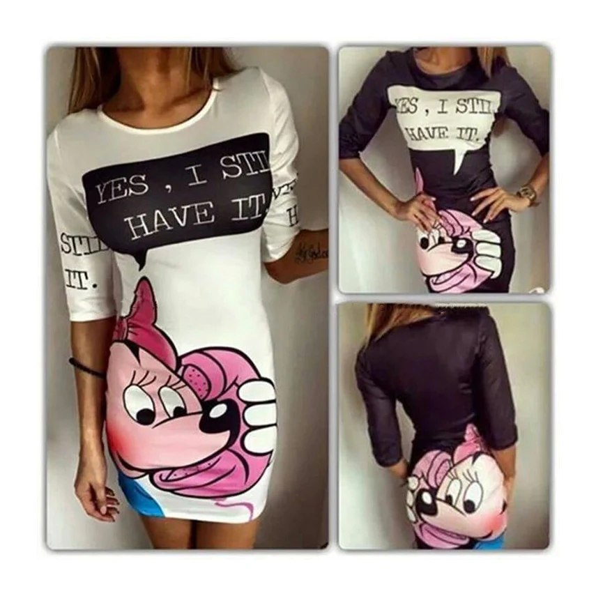 Женское летнее платье-туника с коротким рукавом и принтом Микки | Женская одежда