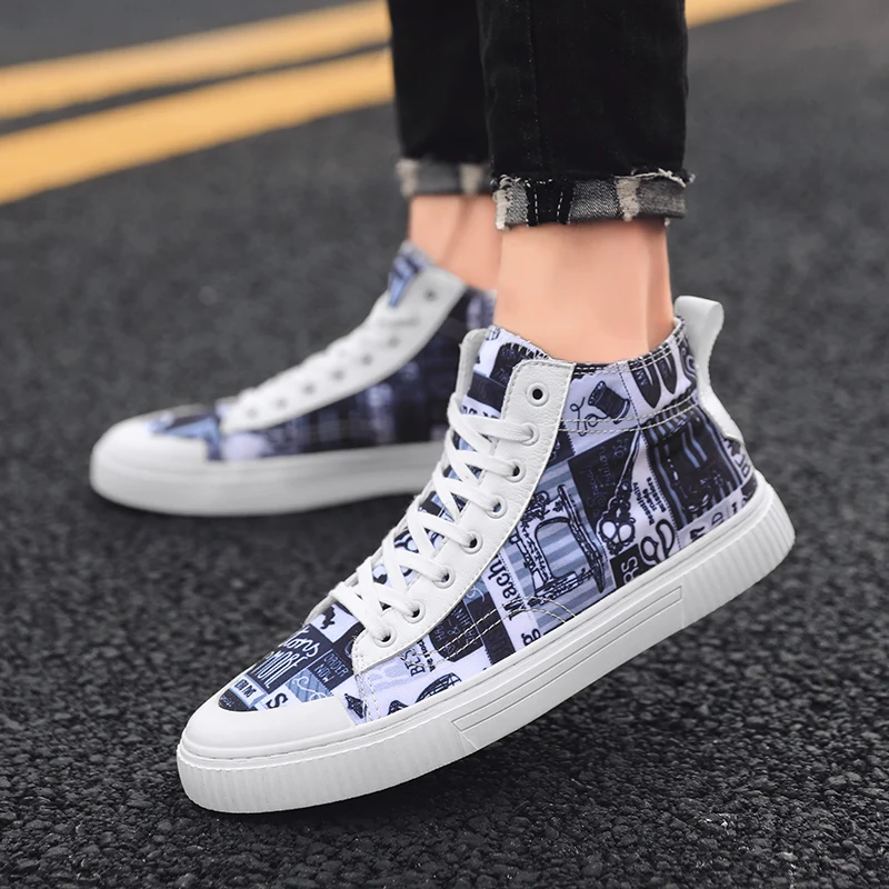 CYYTL Fashion High-top Canvas Men Casual Shoes Prints Breathable Lace-up Walking Sneakers Zapatillas Hombre Tenis Masculino