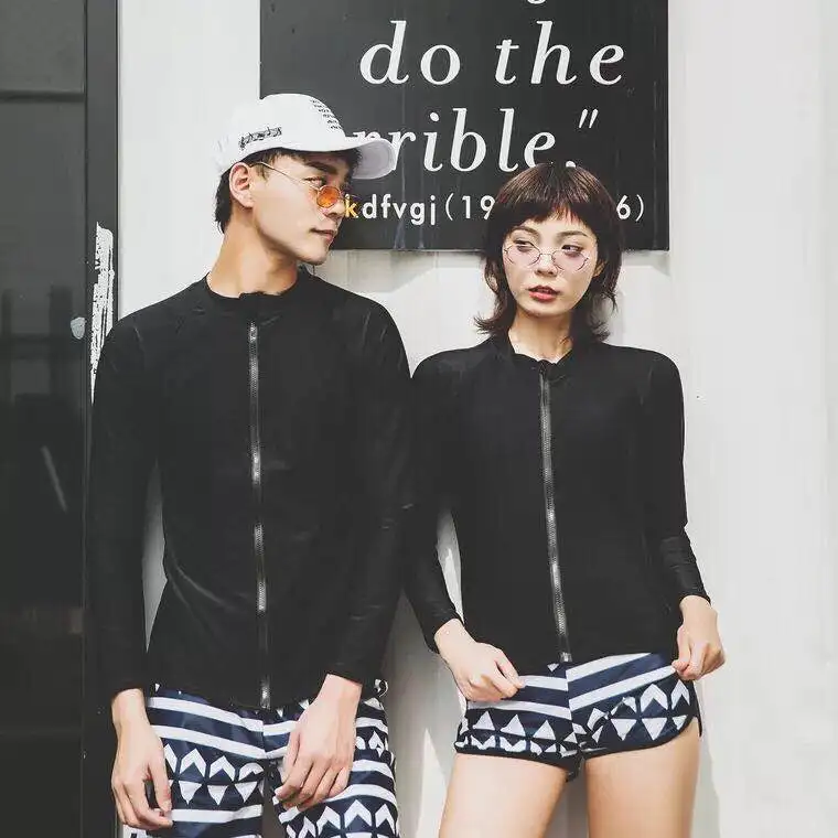 New Men Women Rash guard Two Piece Swimsuit For Women Men Long Sleeve Swimsuit With Shorts Swimwear For Women Men