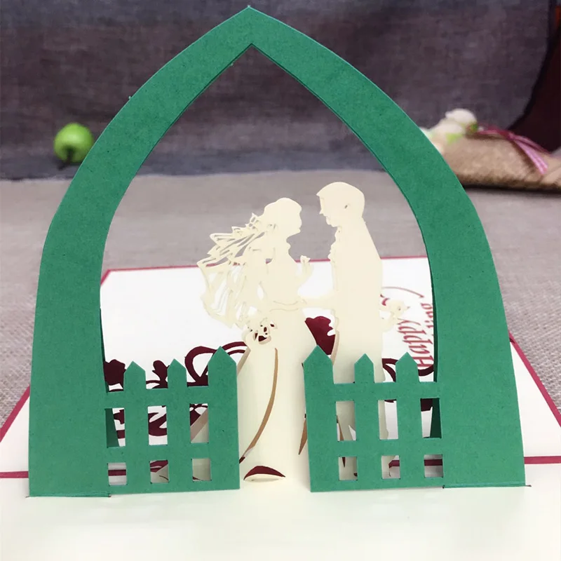 Happy Wedding Handmade 3D Pop Up Greeting Cards With Envelope Postcard Invitation Handcrafted Origami Anniversary | Дом и сад
