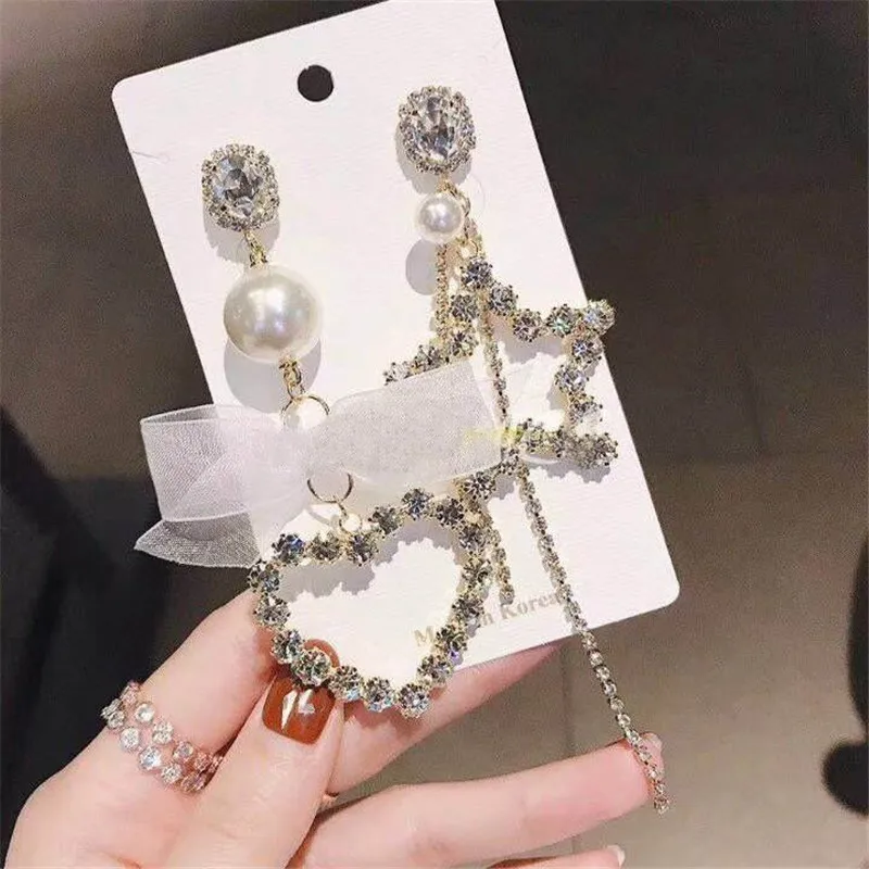 MENGJIQIAO 2019 корейский Весенний новый стиль белый Кружева Кристалл Большое Сердце