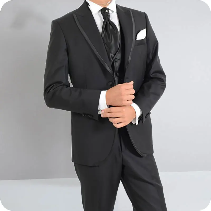 

Italian Style Custom Made Black Men Suits for Wedding Groom Tuxedos Slim Fit Best Man Blazers 3Piece Jacket Pants Vest Ternos