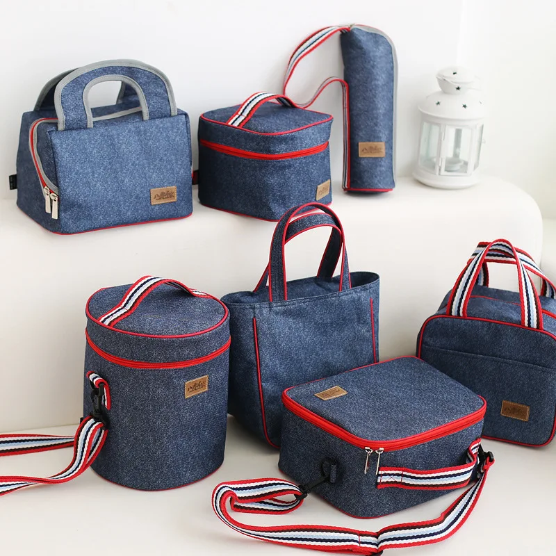 Women Kids Thermal Lunch Bag Denim Insulated Cooler Tote Travel Family Picnic Food Fresh Keep Storage Pouch Container Ice Pack | Багаж и
