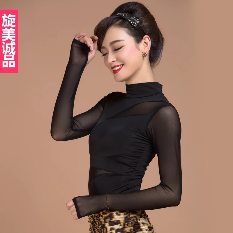 Пикантная современная одежда для бальных танцев с длинным рукавом топ