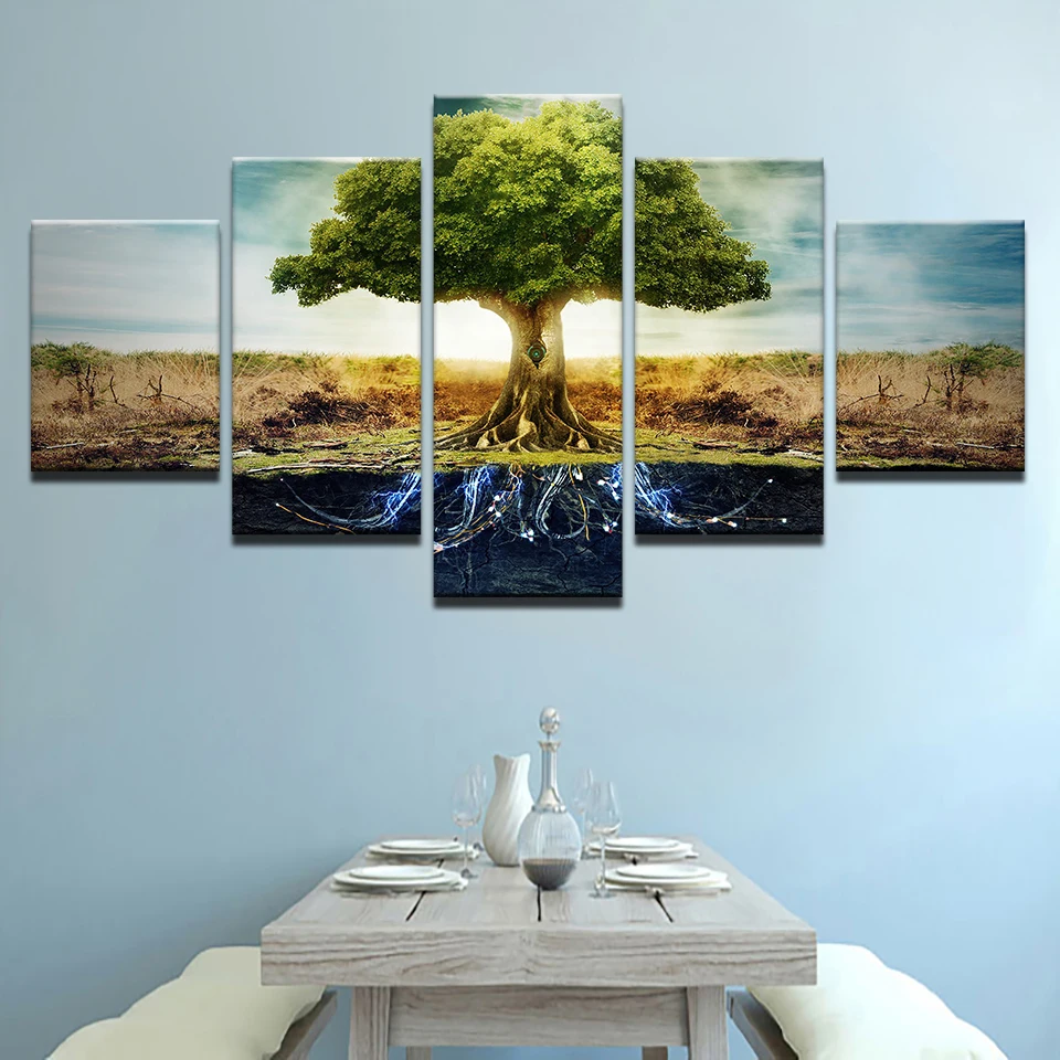 Холст HD печать плакатов Wall Art рамки 5 шт. абстрактный корень дерева картина жизни