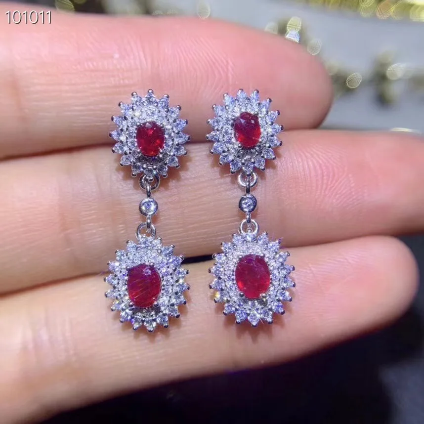 

Natural ruby stud earring Free shipping Original real ruby 925 sterling silver Per jewelry