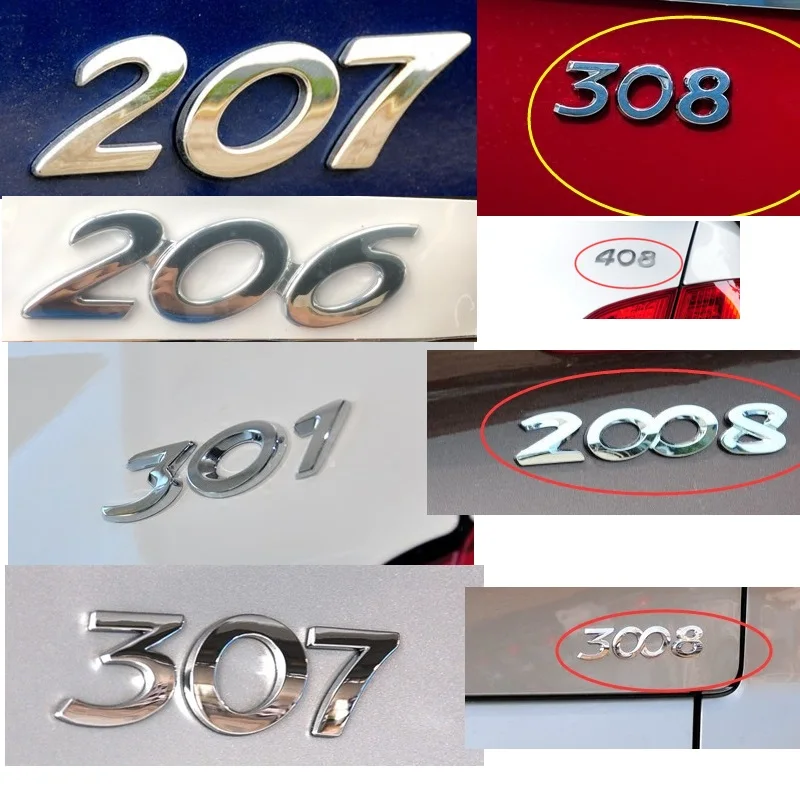 

HARBLL Car Sticker 3D Silver Rear Trunk Emblem Badge Decal For Peugeot 206 207 307 308 301 2008 3008 408 508 406 Car Styling