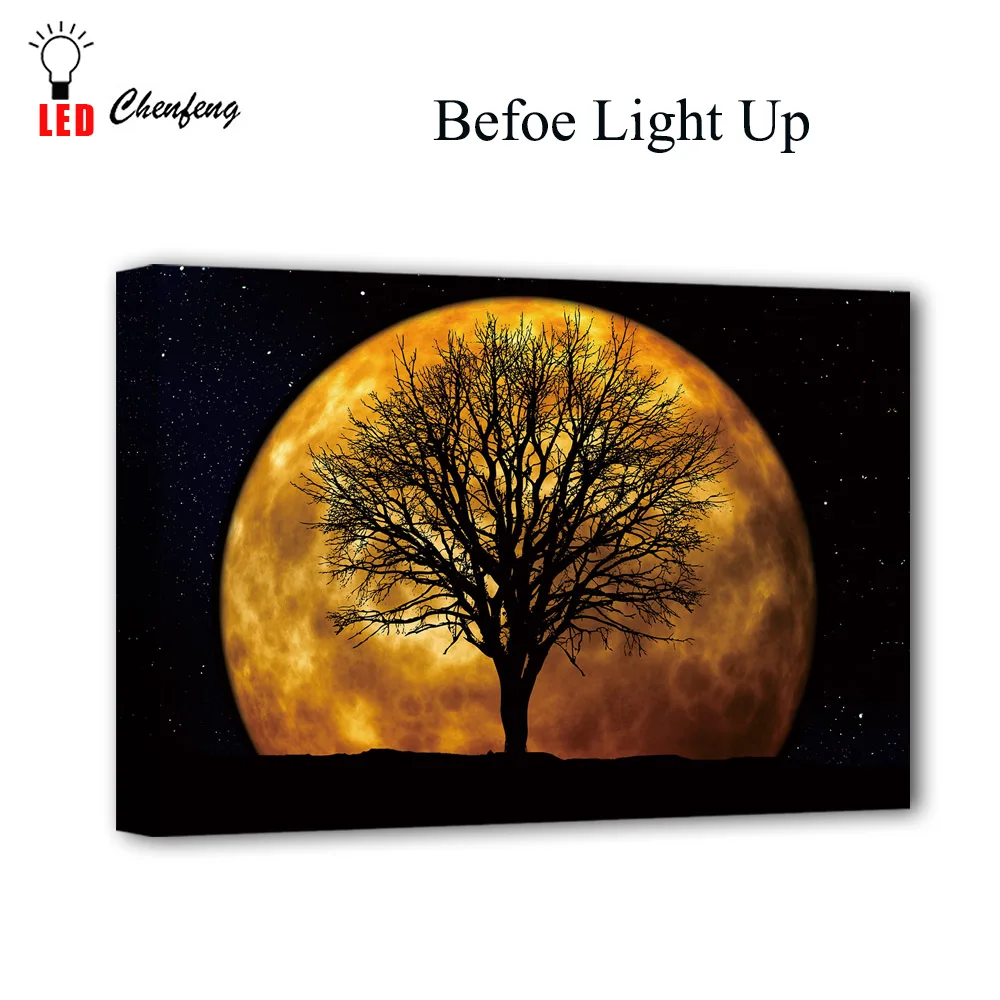 RGB Led холст настенный декоративный полнолуние с темным деревом картина холст печать светящаяся живопись светильник подарок декор для гостиной