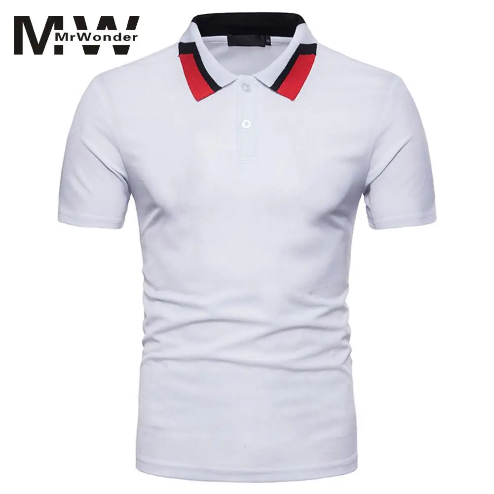 Men Short-sleeve TOPS with Color-matching Collar Summer Tops Young Man Fashion Plus SIze Solid White TOPs SAN0 | Мужская одежда