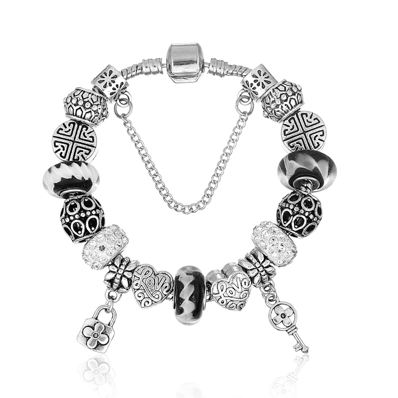 

Браслет женский, посеребренный, с подвеской в виде цветка