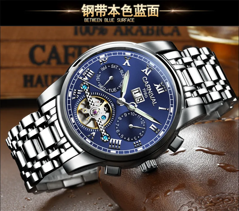 Карнавальный Топ бренд Tourbillon механические часы светящиеся водонепроницаемые