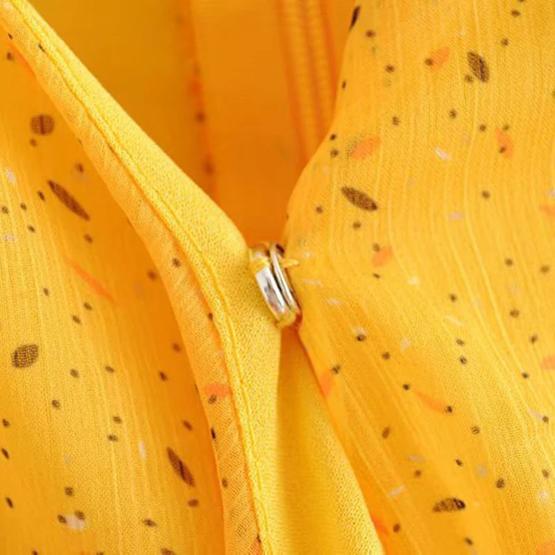 elegant yellow v neck dot print irregular summer dress 2019 women chiffon ruffles mini party female vestidos | Женская одежда