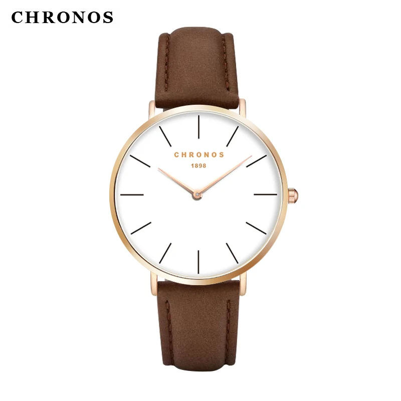 Chronos моды и случайные кожи высокого качества наручные часы для мужчин женщин