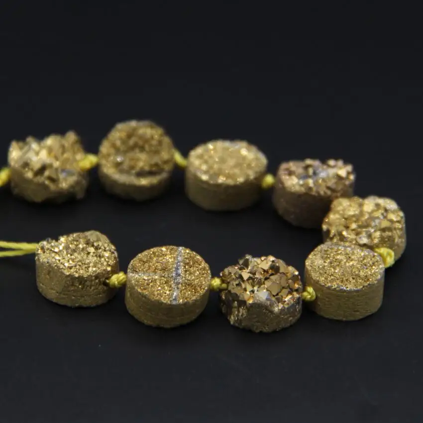 Круглые круглые шарики Geode Drusy из титанового золота 16 шт.|cabochon beads|round cabochonround flat beads