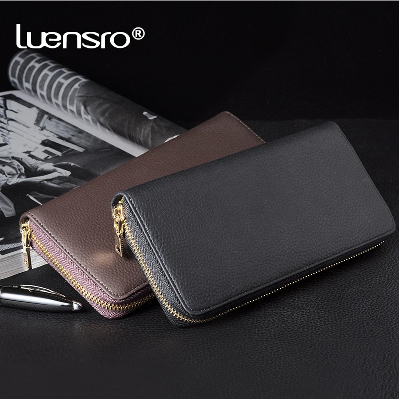 LUENSRO 100% Genuine Leather Long Wallet Men Zipper Clutch High Quality Card Holder Coin Purse | Багаж и сумки