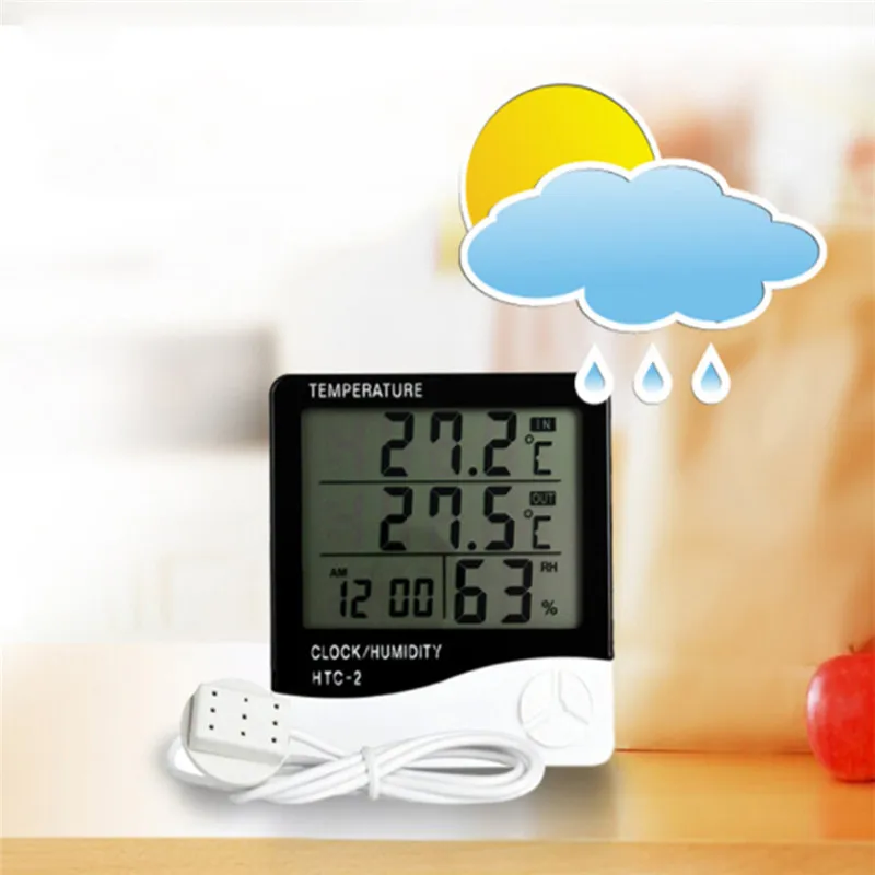 high precision digital thermometer hygrometer electronic lcd temperature humidity meter weather station indoor outdoor clock free global shipping
