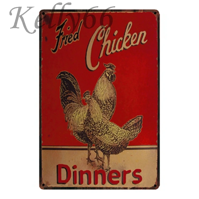 

[ Kelly66 ] Fired Chicken Dinners Vintage Tin Sign Poster Home Decor Bar Wall Art Painting 20*30 CM Size y-1443