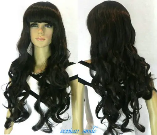 Parrucca парик Очаровательные Длинные Волнистые Черные челки Леди Женщины Парик USPS