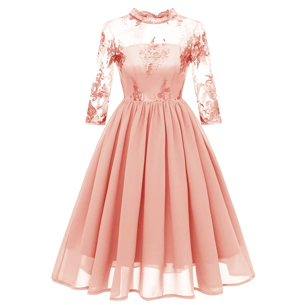 2018 Chiffon Lace Summer Dress Women Vintage Sexy A Line Knee Length Gray Pink Blue Vestidos Verano | Женская одежда