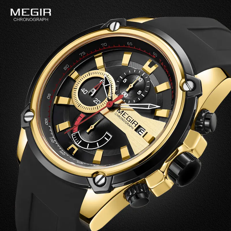 

MEGIR Chronograph Men Sport Watch Male Silicone Automatic Date Quartz Watches Mens Luxury Brand Waterproof Relogio Masculino