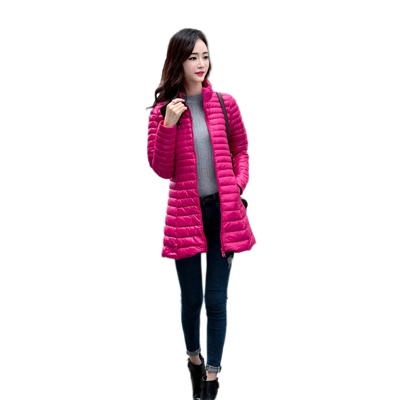 Новинка 2017 список тонкое пальто средней длины вниз Женский соединения воротник
