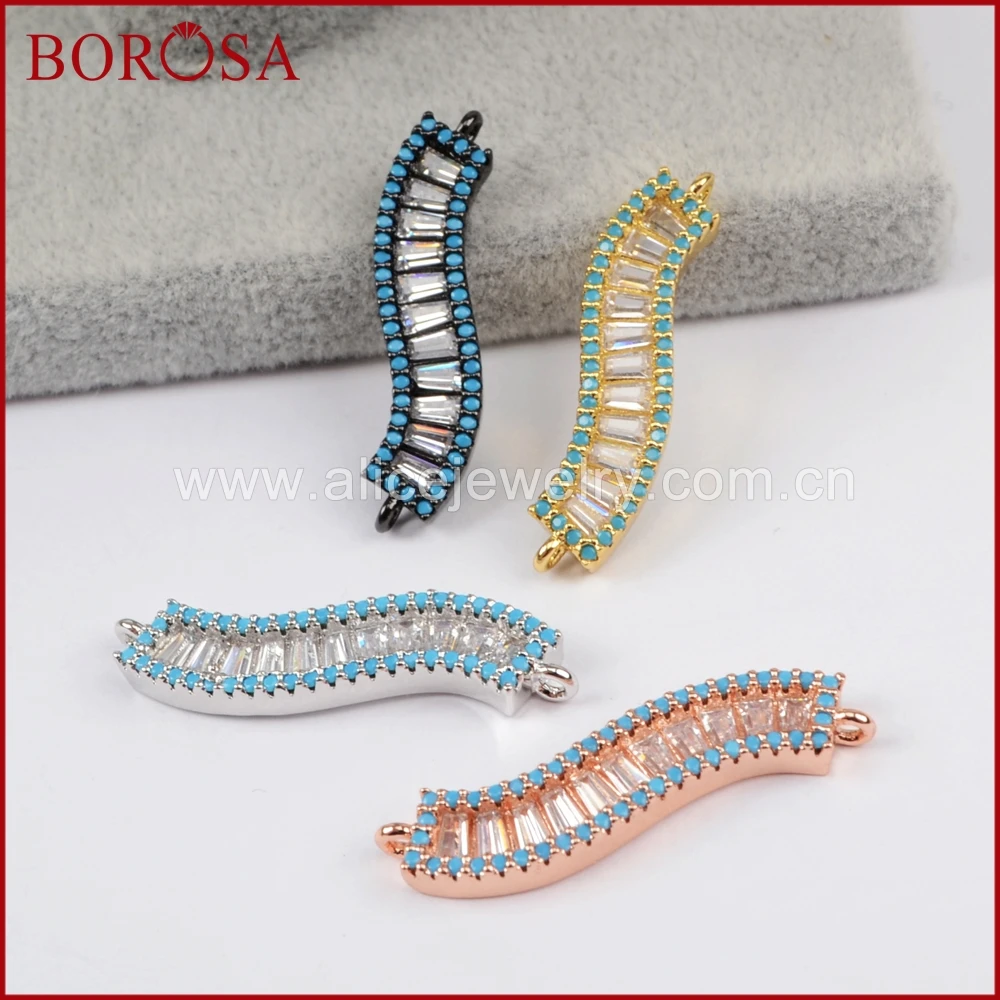 BOROSA Wholesale New S Shape Blue CZ Pave Cubic Zirconia Crystal Connector Druzy Pendant for Women Necklace Making WX586 | Украшения и