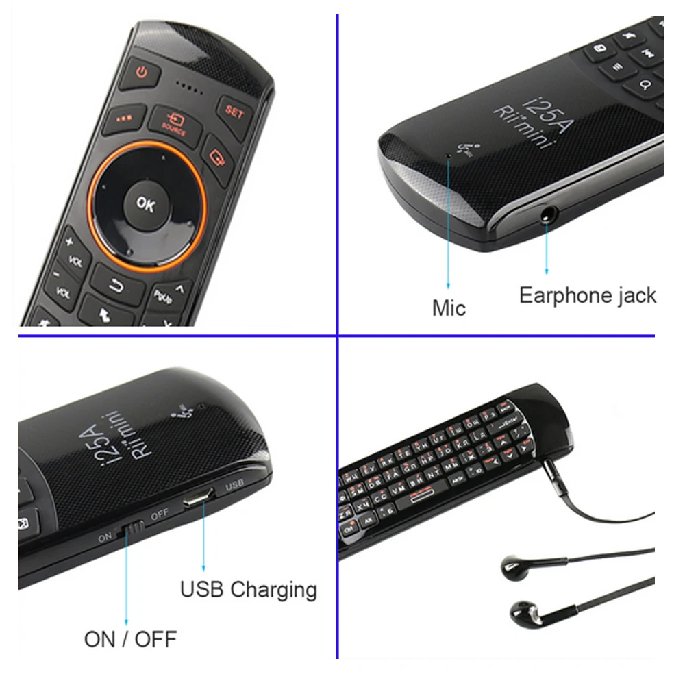 Rii i25A 2 4G Беспроводная русская английская Клавиатура Fly Air mouse IR удлинитель