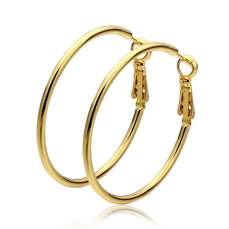 

Simple Large Hoop Earrings Stamped Yellow Gold Filled Fashion Womens Earrings 40mm