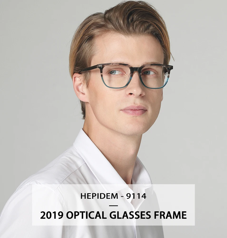 Acetate Eyeglasses Frame Men Square Prescription Glasses New Men's Male Myopia Optical Frames Clear Spectacles Eyewear 9114