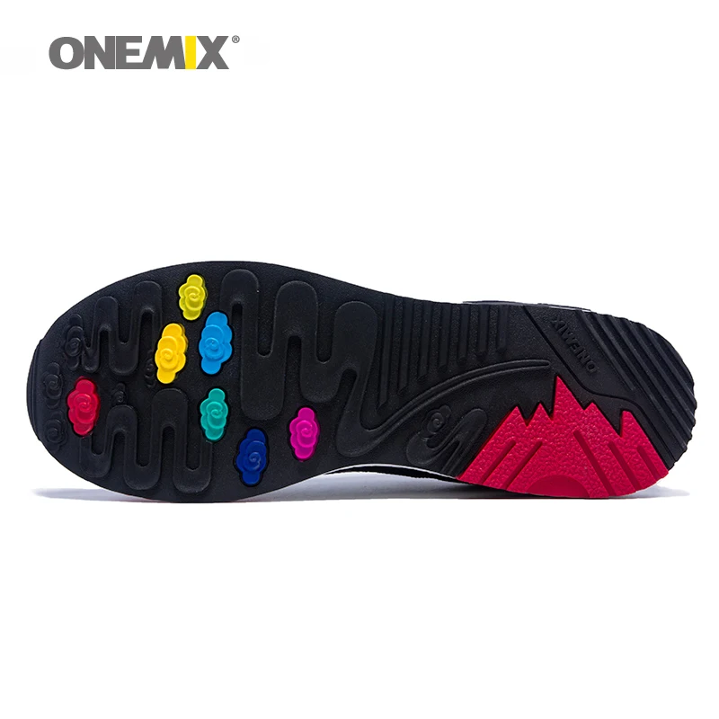 Мужские кроссовки для бега ONEMIX разноцветные вязаные Красные с эффектом памяти