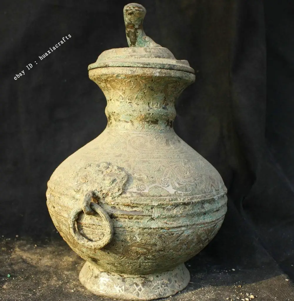 Collect China Bronze Silver Handmade Binaural beast pattern Pots bottle Jar Jug | Дом и сад