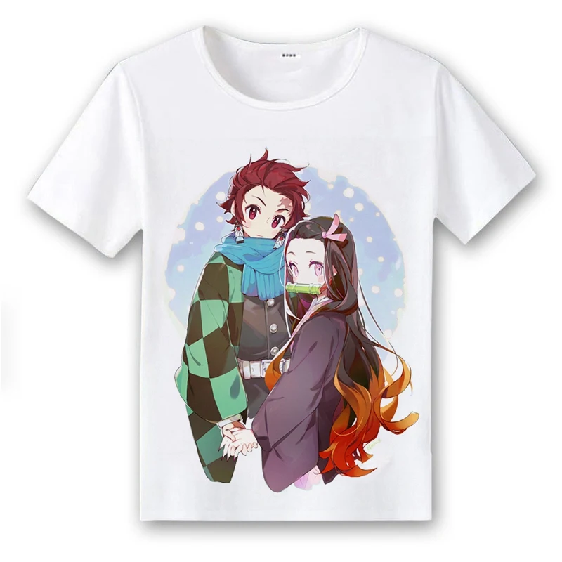 1 Футболка унисекс в японском стиле с героями аниме «Demon Slayer Kimetsu no Yaiba Tanjirou Kamado Nezuko Kamado»; костюм для косплея; летняя футболка; Повседневный Топ - Цвет: 1
