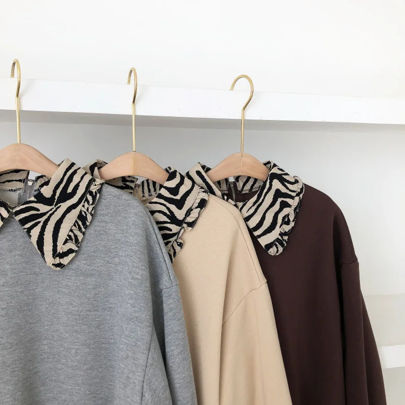 women's clothing 2019 new arrival women spring autumn fake two pieces ruffles patchwork dresses ladies loose sweaters dress | Женская