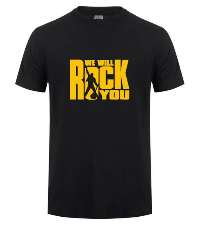 Летняя футболка queen We Will Rock You, Мужская крутая футболка с принтом рок-группы, хлопковая футболка с коротким рукавом, топы в стиле рок-ролл - Цвет: black 3