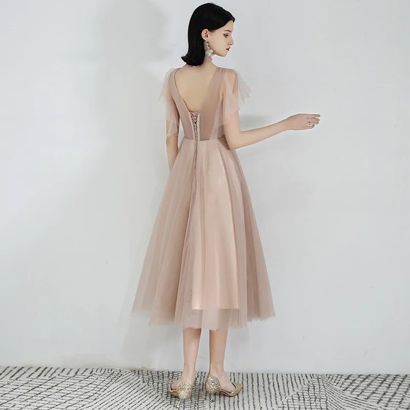 Женское коктейльное платье SSYFashion кружевное бальное до середины икры с V образным