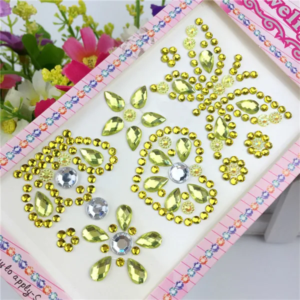 yellow 17*8.5 см/лист акриловые мультфильм мотив стразы, наклейки diy craft телефон автомобиля стикер ногтей вставить декоративные аксессуары - Цвет: yellow