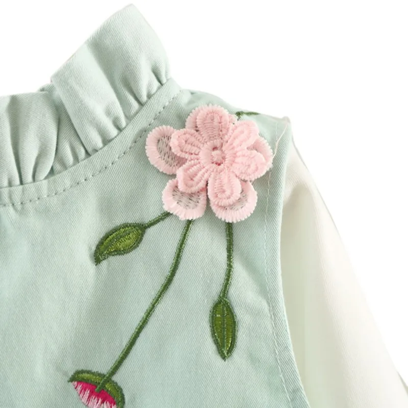 Модное платье для маленьких девочек 2 предмета футболка жилет Платья с цветочным