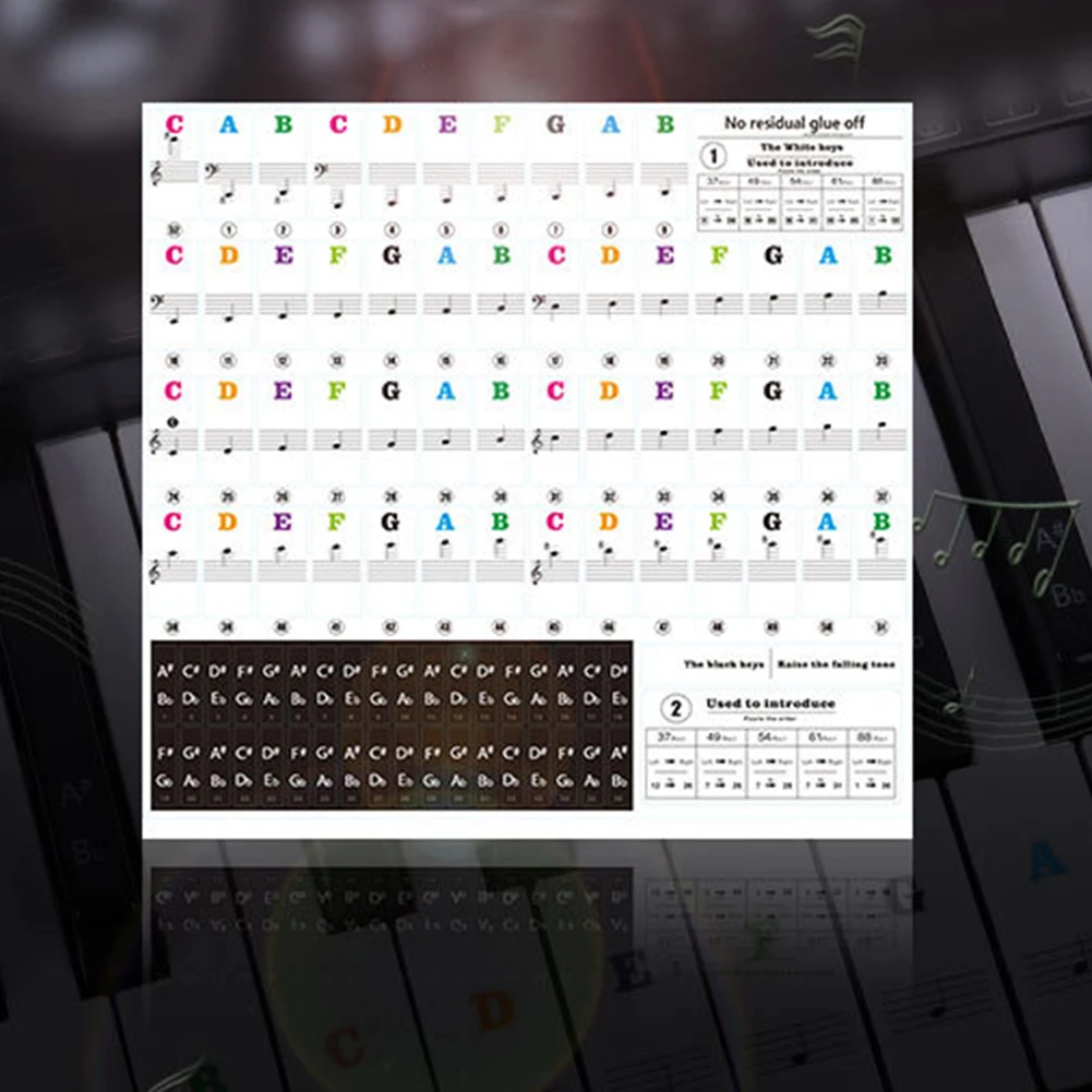 PVC Music Keyboard Easy Clean Speeds Memory Clear Reusable Stave Piano Sticker Protection Decor Transparent Eco-friendly 88 Key | Спорт и
