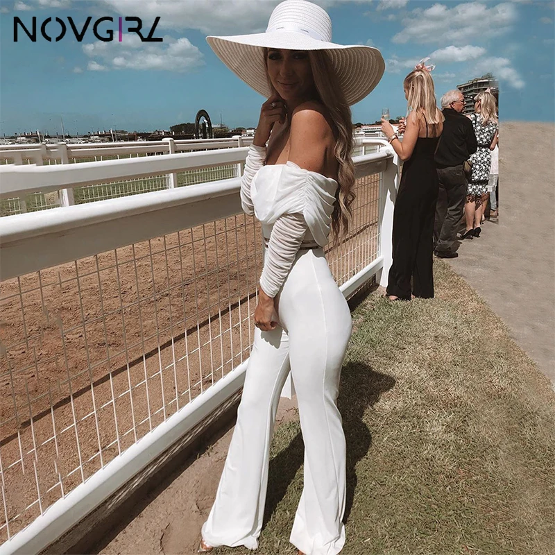 Женский комбинезон Novgirl белый винтажный с открытыми плечами и сетчатой вставкой