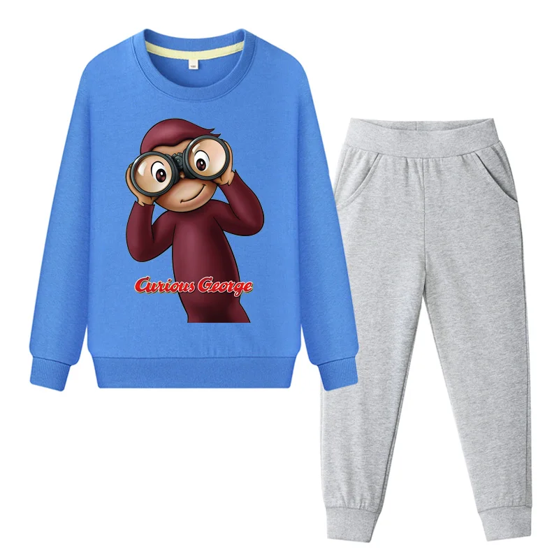 Kids Outdoor Casual Cartoon Curious George Clothing Sets Boys Sweatshirt+Pant Suit Girls Clothes Set Children Tracksuit WL050 | Детская