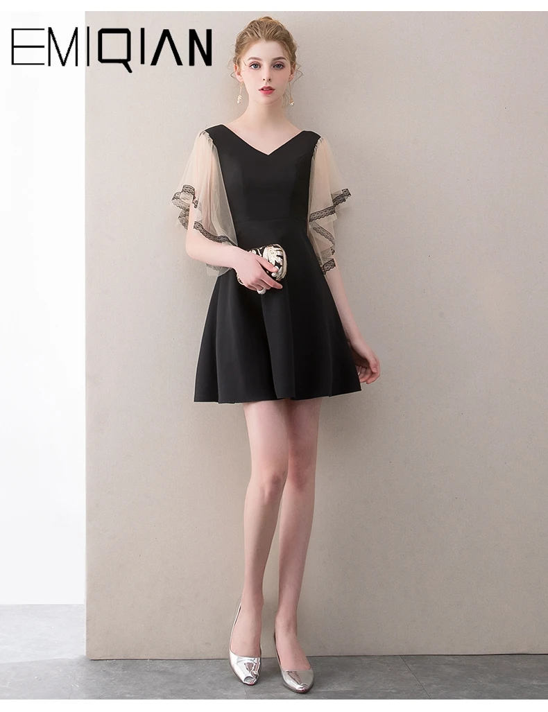 NEW Sexy V Neck Formal Prom Party Dress Above Knee Black Cocktail Dress