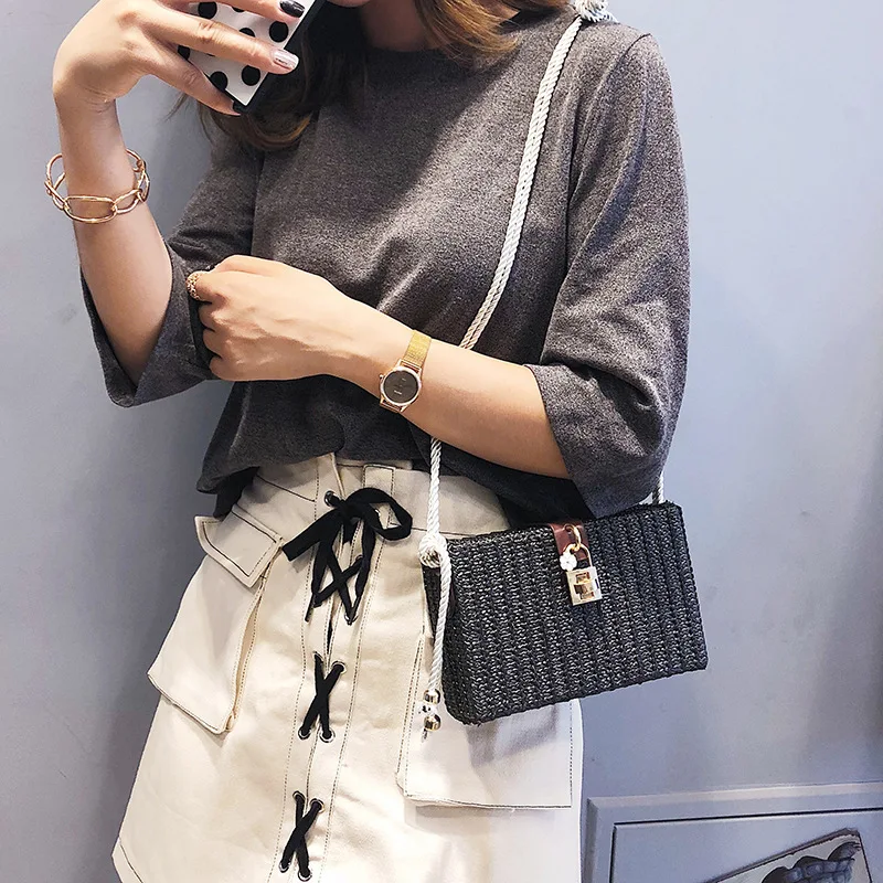 2019 Летняя Пляжная сумка женская сумка-мессенджер квадратная Соломенная через