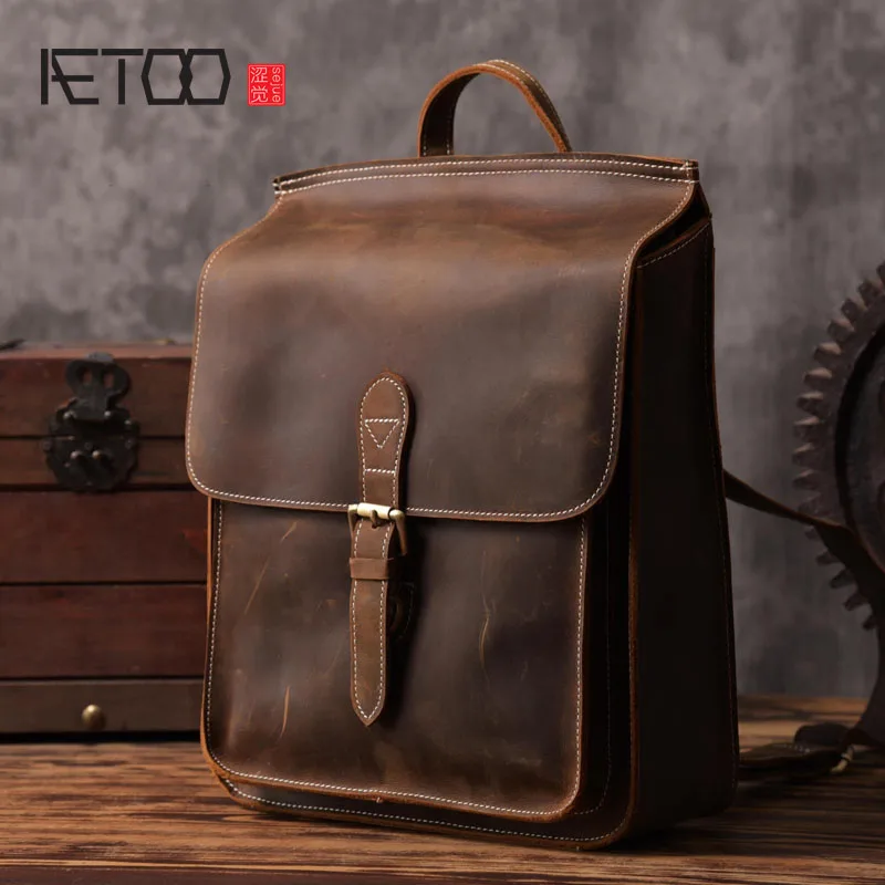 Рюкзак AETOO винтажный из воловьей кожи в стиле ретро|men backpack|vintage backpackbackpack school |