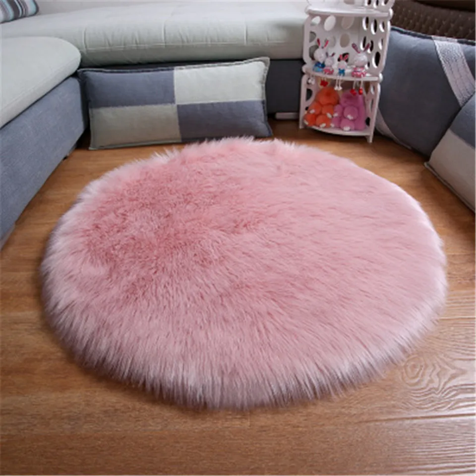 Light Pink 70 см большой круглый ковер DIY белый пушистый коврик мягкая искусственная шерсть овчина ковер для спальни гостиной напольный коврик для резки - Color: Light Pink