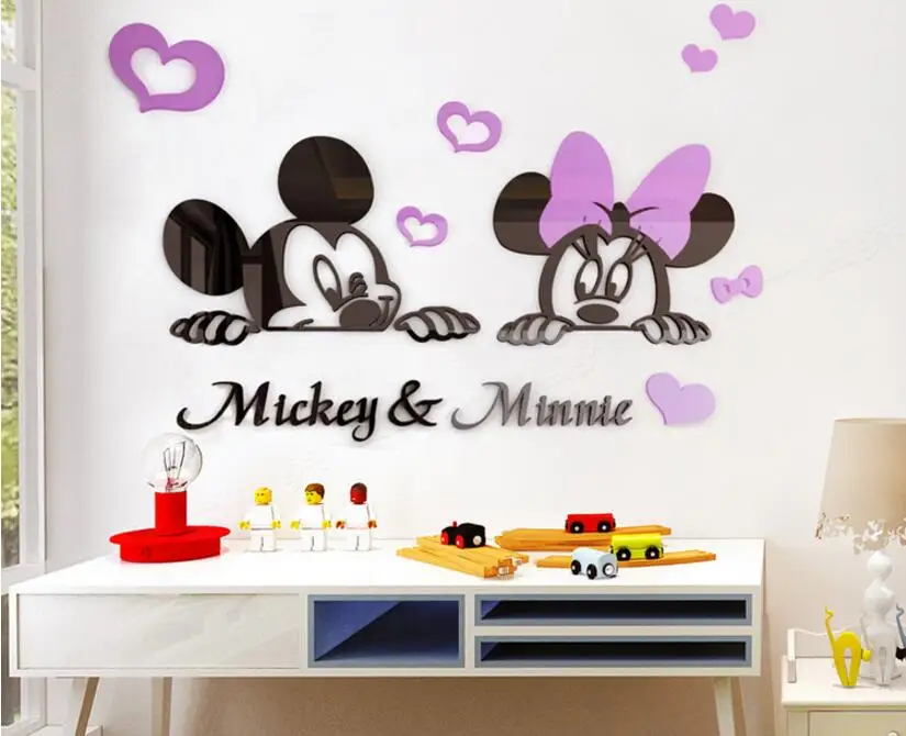Новые 3D Мультяшные Микки и Минни Маус DIY настенные Зеркальные Стикеры DIY акриловые зеркальные настенные стикеры s Наклейка и фрески для украшения дома