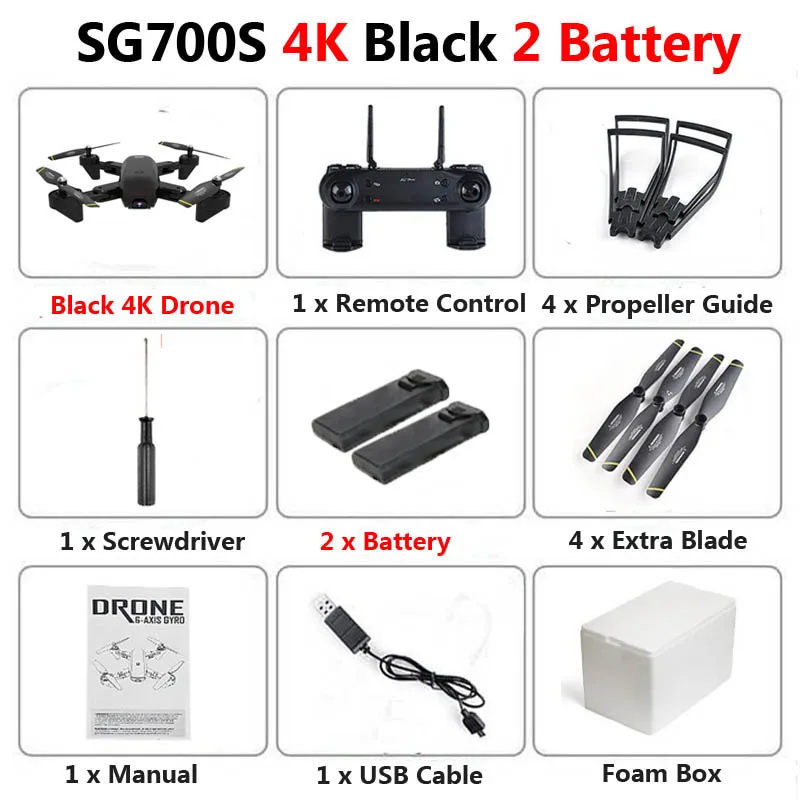 Black 4K 2b Foam SG700-S Профессиональный складной Дрон с двойной камерой 1080P 720P 4K WiFi FPV широкоугольный оптический поток RC Квадрокоптер вертолет - Цвет: Black 4K 2b Foam
