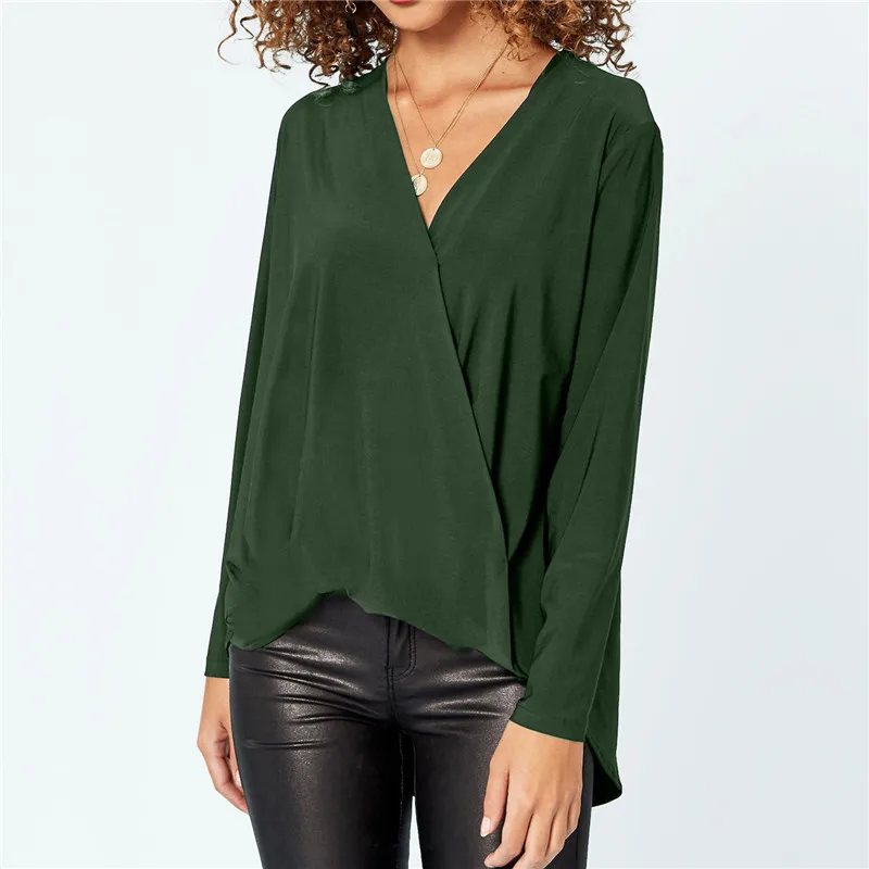 

5 Colors Summer Vintage Women Chiffon Blouse Shirt V-Neck Long Sleeve Tops Female Casual Plus Size Blouse Blusas Feminino 2019