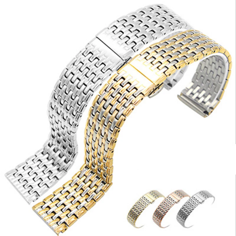 Watch Accessories Thin section Nine beads solid stainless steel watch  strap 13 18 20 22mm men's steel bracelet ladies strap