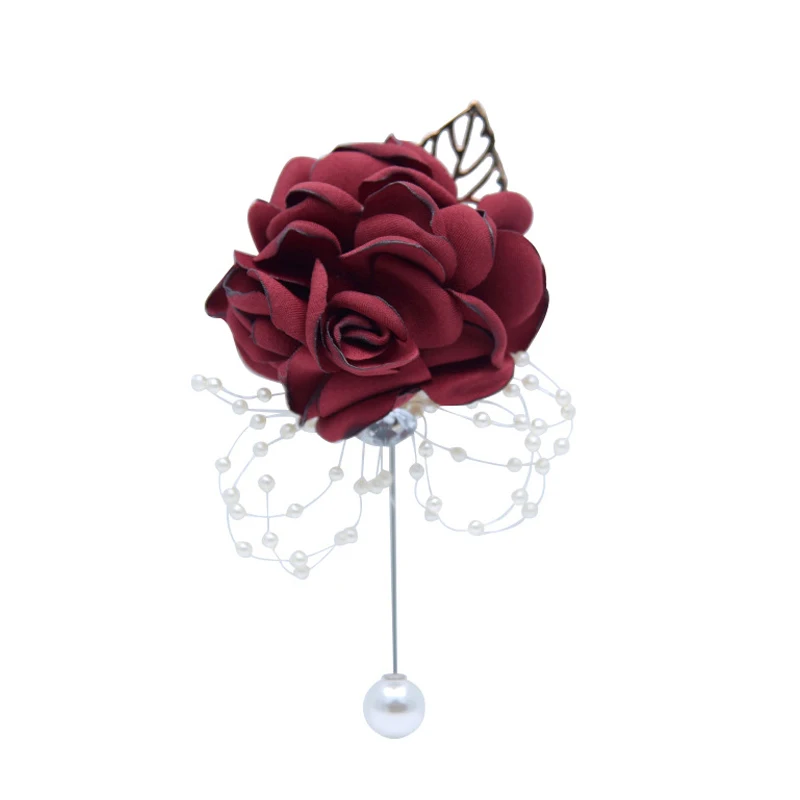 Corsage Red Модный свадебный корсаж, искусственный жемчуг, атласная роза, брошь, цветы, бутоньерка, вечерние, свадебные, для мужчин, для жениха, цветок, бутоньерка - Окраска металла: Corsage Red